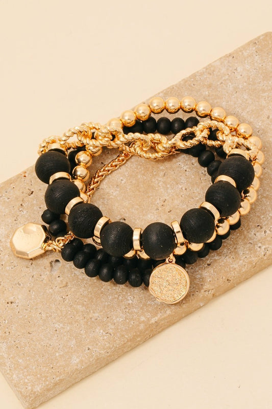 WOOD AND METALLIC BRACELET SET
