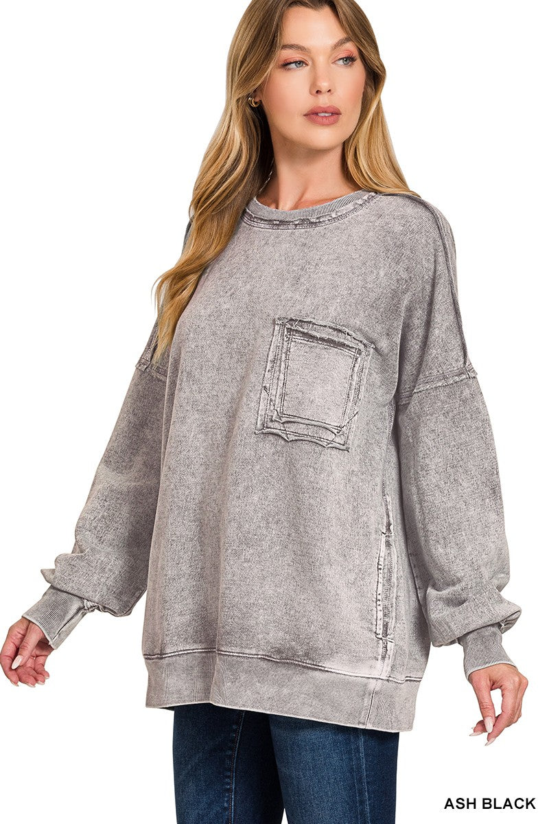 HALO WASHED EXPOSED SEAM TOP - ASH BLACK