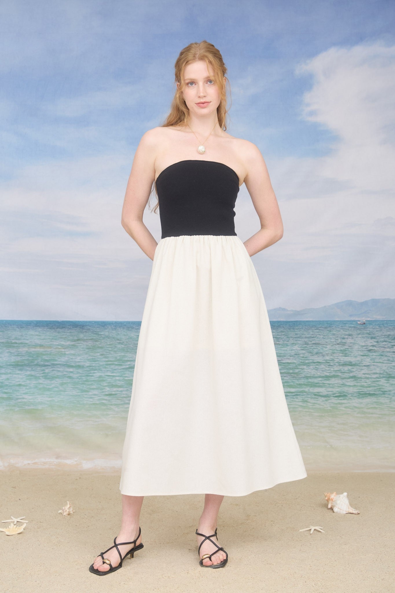 Strapless Mixed Media Midi Dress