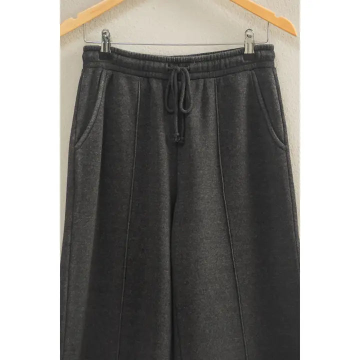 HIGH WAIST DRAWSTRING PINTUCK PANTS - BLACK