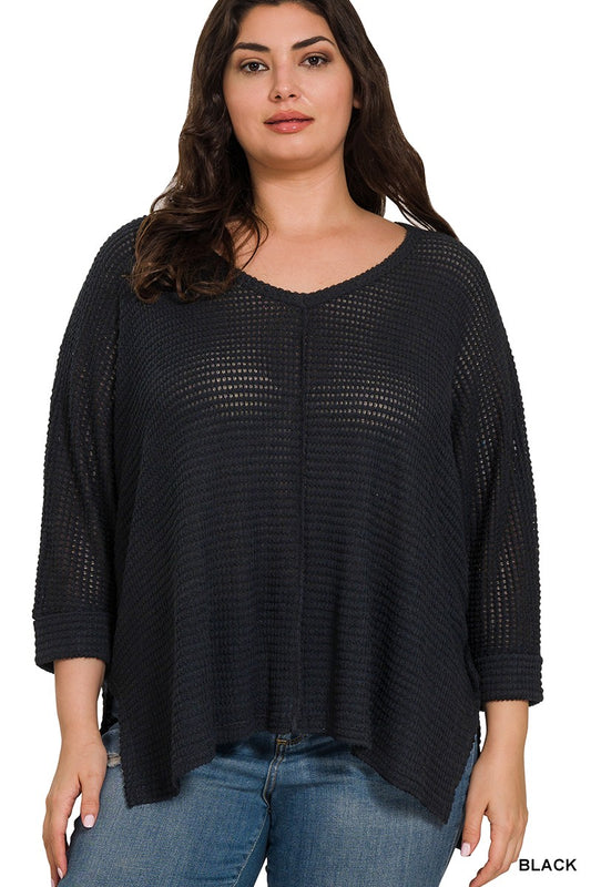 3/4 JACQUARD SWEATER TOP -  CURVY