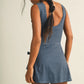 GINGHAM WRAP FRONT TIE DRESS - DUSTY BLUE