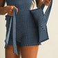 GINGHAM WRAP FRONT TIE DRESS - DUSTY BLUE