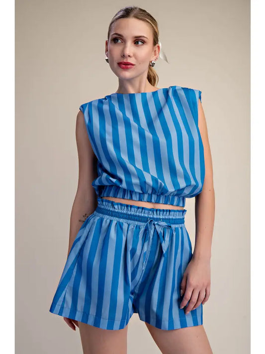 BY THE OCEAN SIDE STRIPED TOP - BLUE