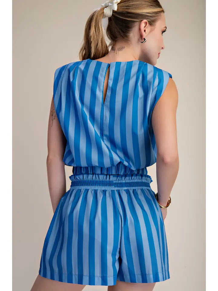 BY THE OCEAN SIDE STRIPED TOP - BLUE