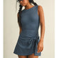 GINGHAM WRAP FRONT TIE DRESS - DUSTY BLUE