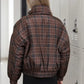 Plaid Mock Neck Puffer Jacket - Brown