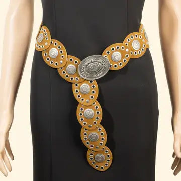 LARGE ORNATE WESTERN CONCHO BELT - BROWN