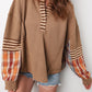 STRIPED WAFFLE KNIT HENLEY TOP