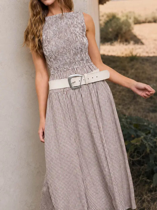 IN MY FALL ERA GINGHAM MIDI DRESS