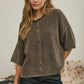 WASHED RIBBED CARDIGAN - DARK BROWN