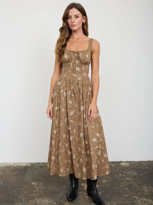Floral Eyelet Corset Midi Dress