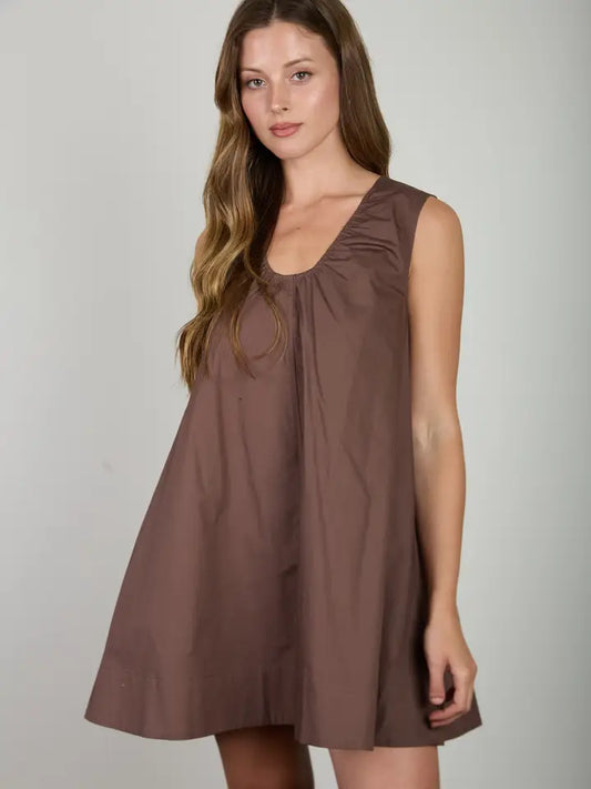 GATHERED SCOOP NECK MINI DRESS