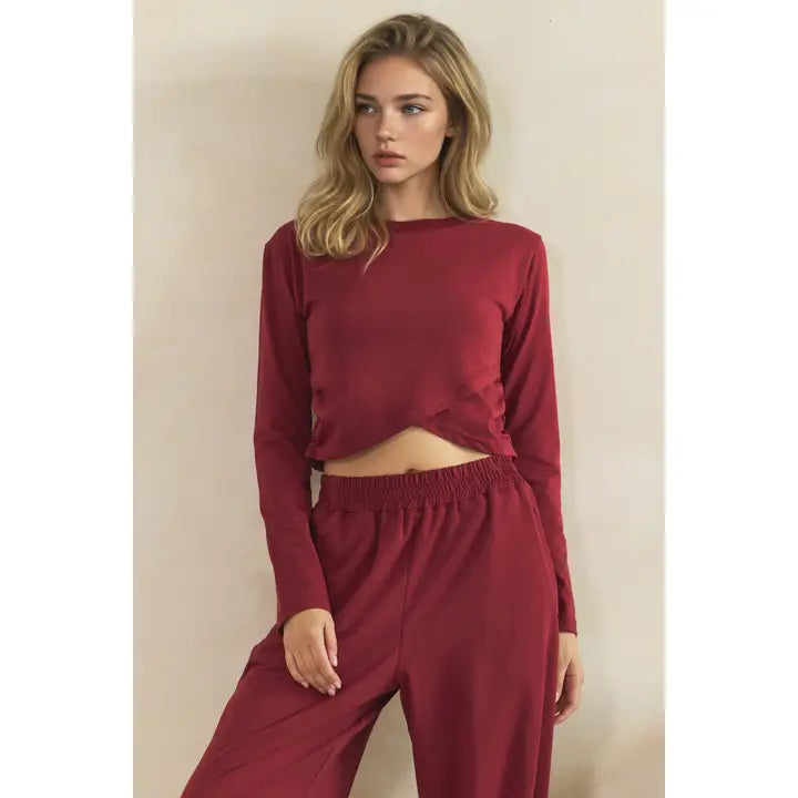 COZY TWIST LOUNGE PANTS - BURGUNDY