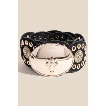 BULL HEAD CONCHO BELT - GOLD/BLACK