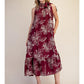 Embroidery Neck Tie Midi Dress