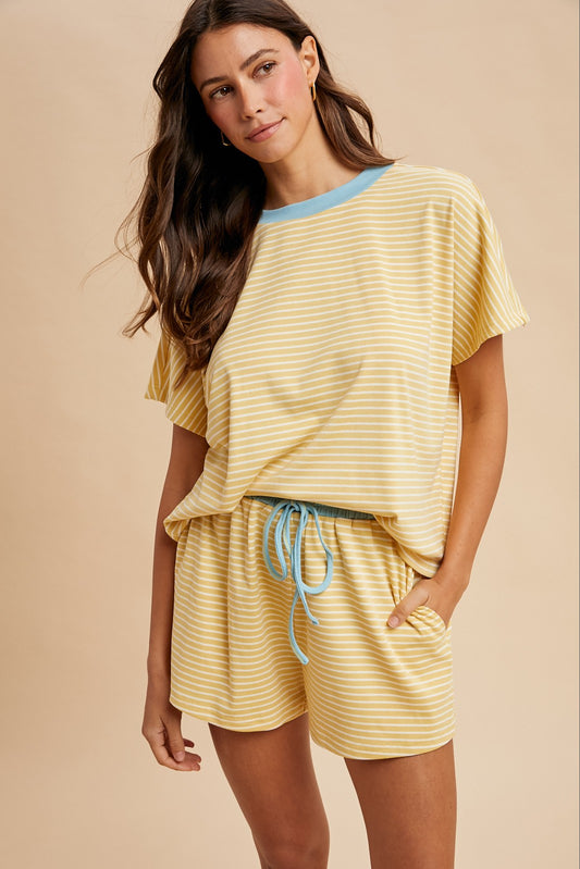 TRINITY STRIPED SHORTS - BUTTER/SKY
