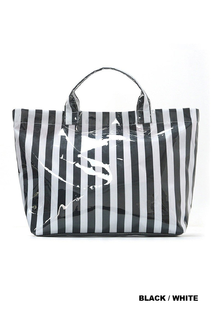 STRIPED PVC TOTE BAG - BLACK/WHITE
