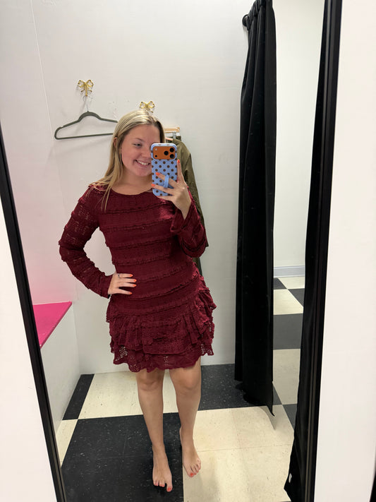 TIERED LACE RUFFLE MINI DRESS