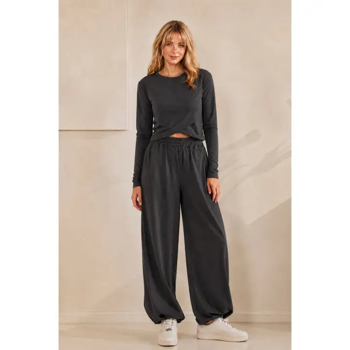 COZY TWIST LOUNGE PANTS - CHARCOAL