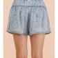 WASHED CHAMBRAY FLARE SHORTS