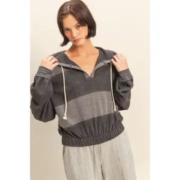 STEVIE CONTRASTING HOODIE -  CHARCOAL