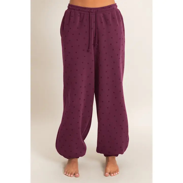 STAR PRINT JOGGERS - DARK CHERRY