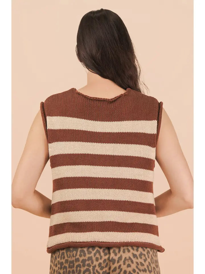 IN A DAZE STRIPED TOP - CHOCOLATE