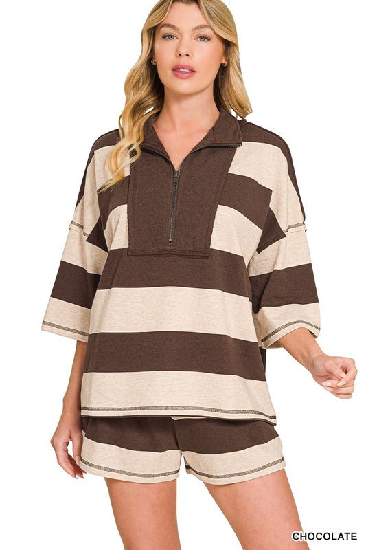 BEX STRIPED SHORTS - CHOCOLATE