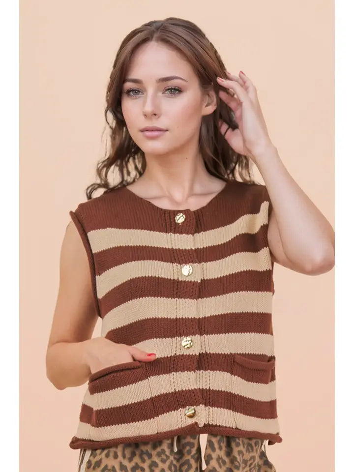 IN A DAZE STRIPED TOP - CHOCOLATE