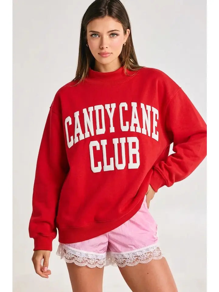 CANDY CANE CLUB PUFF PRINT MOCKNECK - FINAL SALE