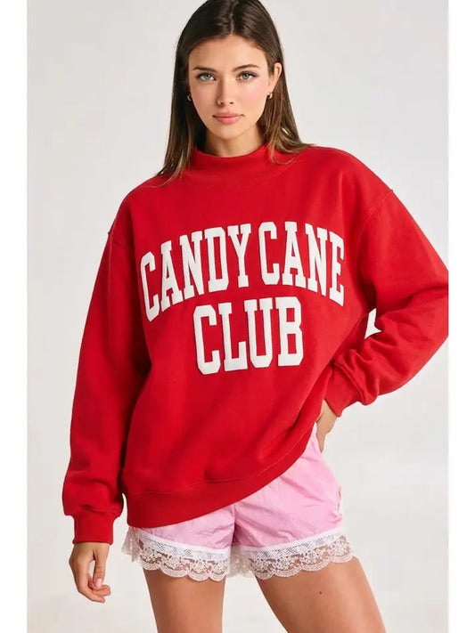 CANDY CANE CLUB PUFF PRINT MOCKNECK - FINAL SALE