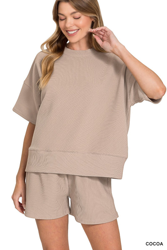 IRIS RIBBED SHORTS - COCOA