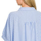 OVERSIZE STRIPED BUTTON DOWN TOP - BLUE