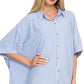 OVERSIZE STRIPED BUTTON DOWN TOP - BLUE