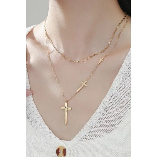 LAYERED CROSS NECKLACE