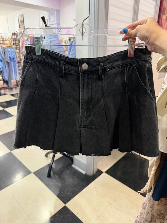 Pleated Denim Mini Skirt