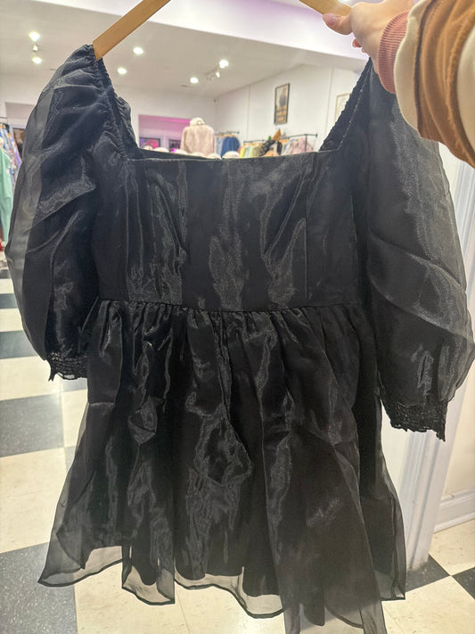 Sheer Babydoll Puff Sleeve Dress