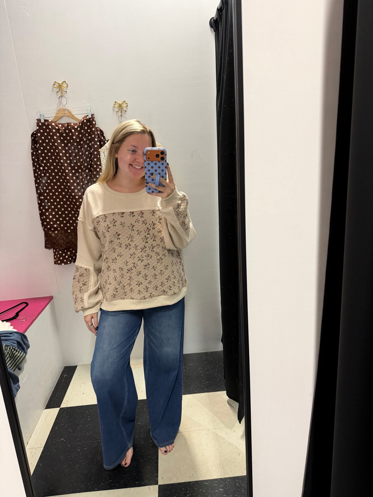 DITSY FLORAL QUILT CONTRAST PULLOVER