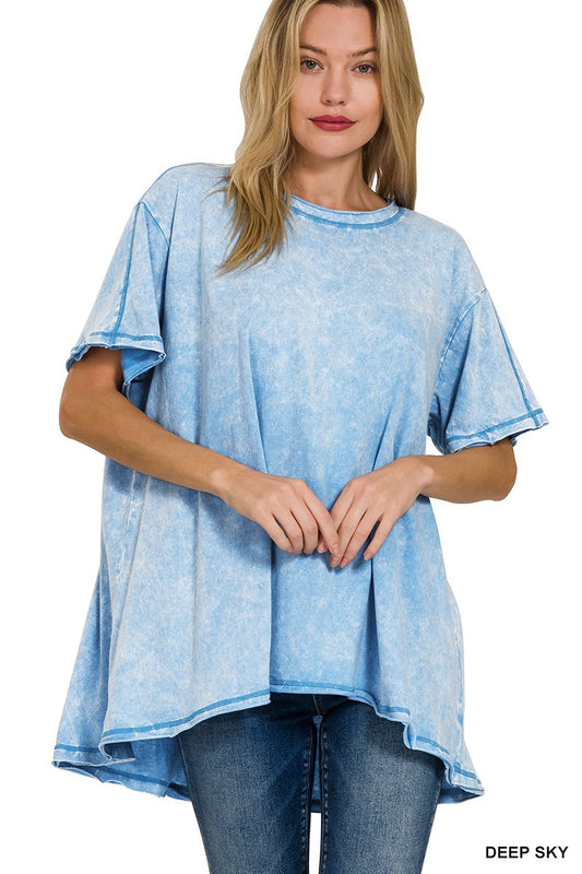 CRINKLE WASHED TOP - DEEP SKY
