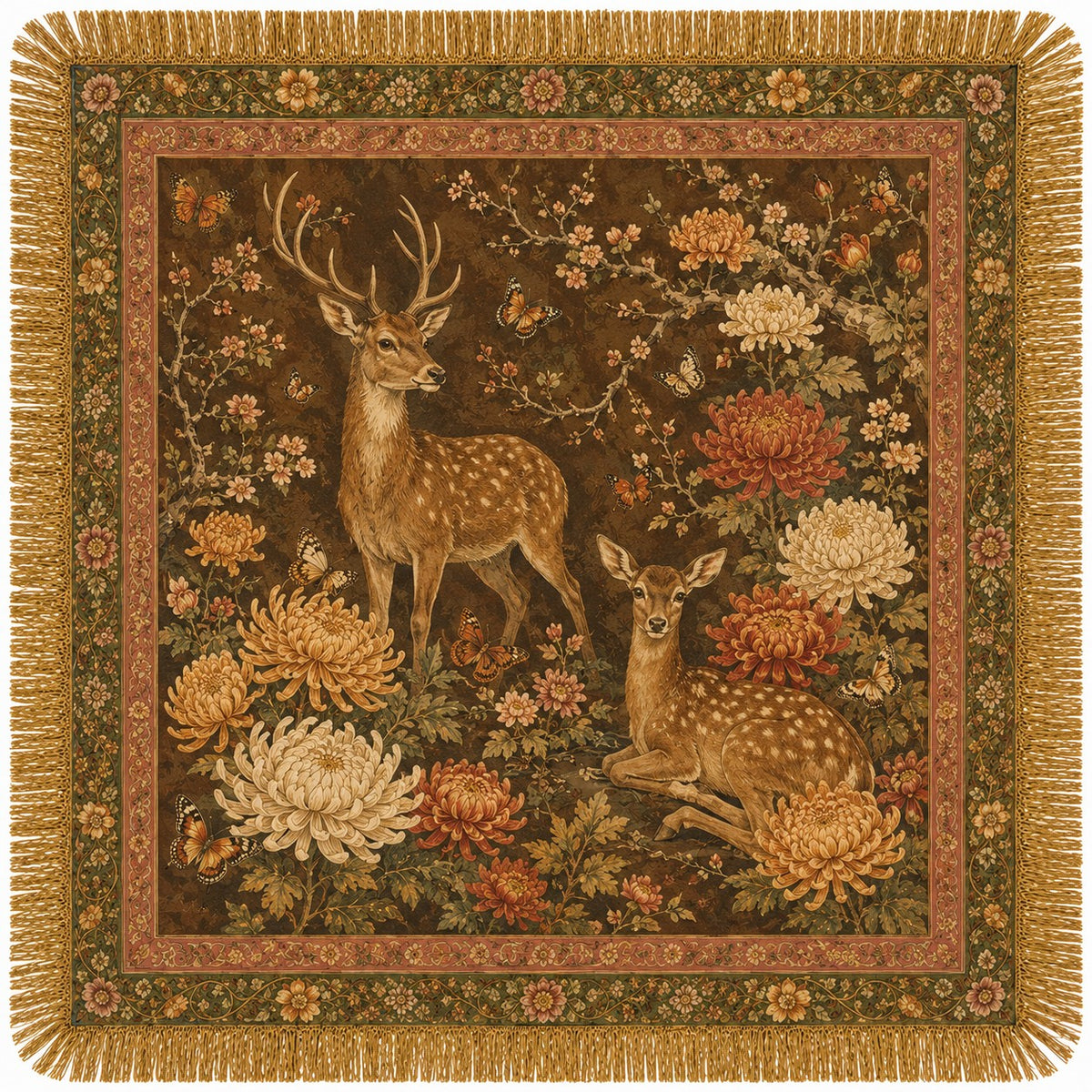WESTERN DEER PRINT FRINGE SCARF - FINAL SALE