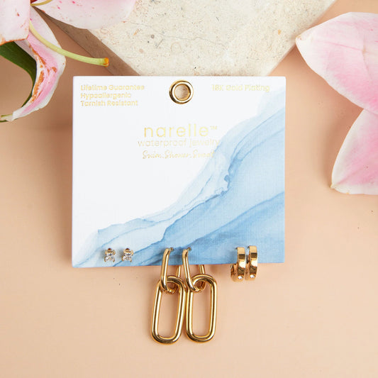 Waterproof Double Linked Hoop Earring Trio