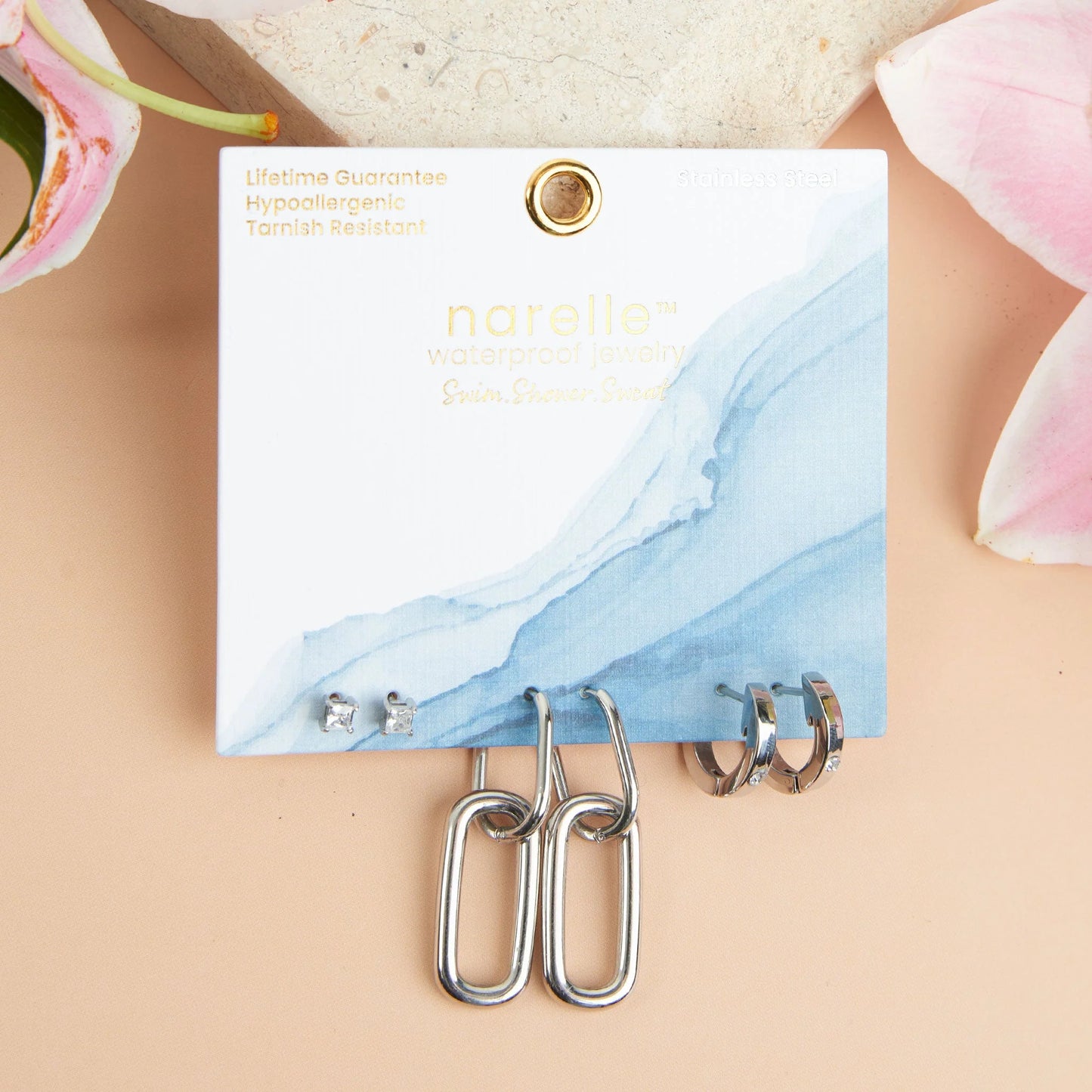 Waterproof Double Linked Hoop Earring Trio