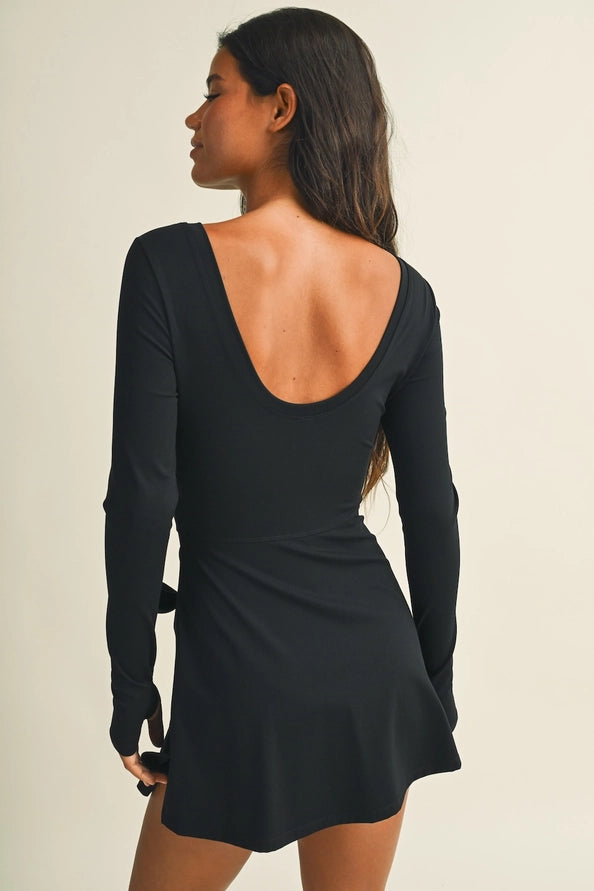 LONG SLEEVE WRAP FRONT TIE DRESS