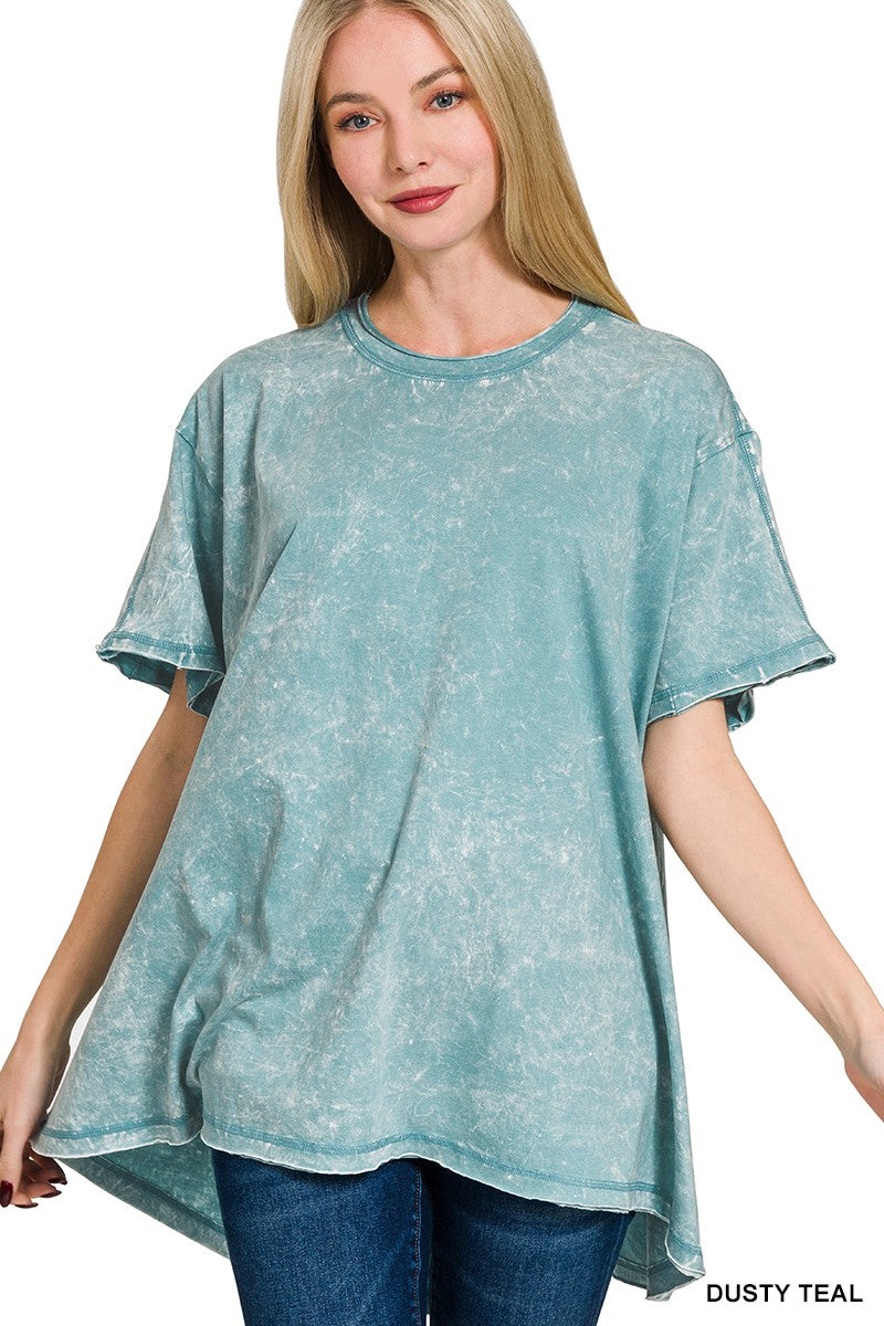 CRINKLE WASHED TOP - DUSTY TEAL