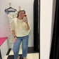 striped exposed seam boxy top