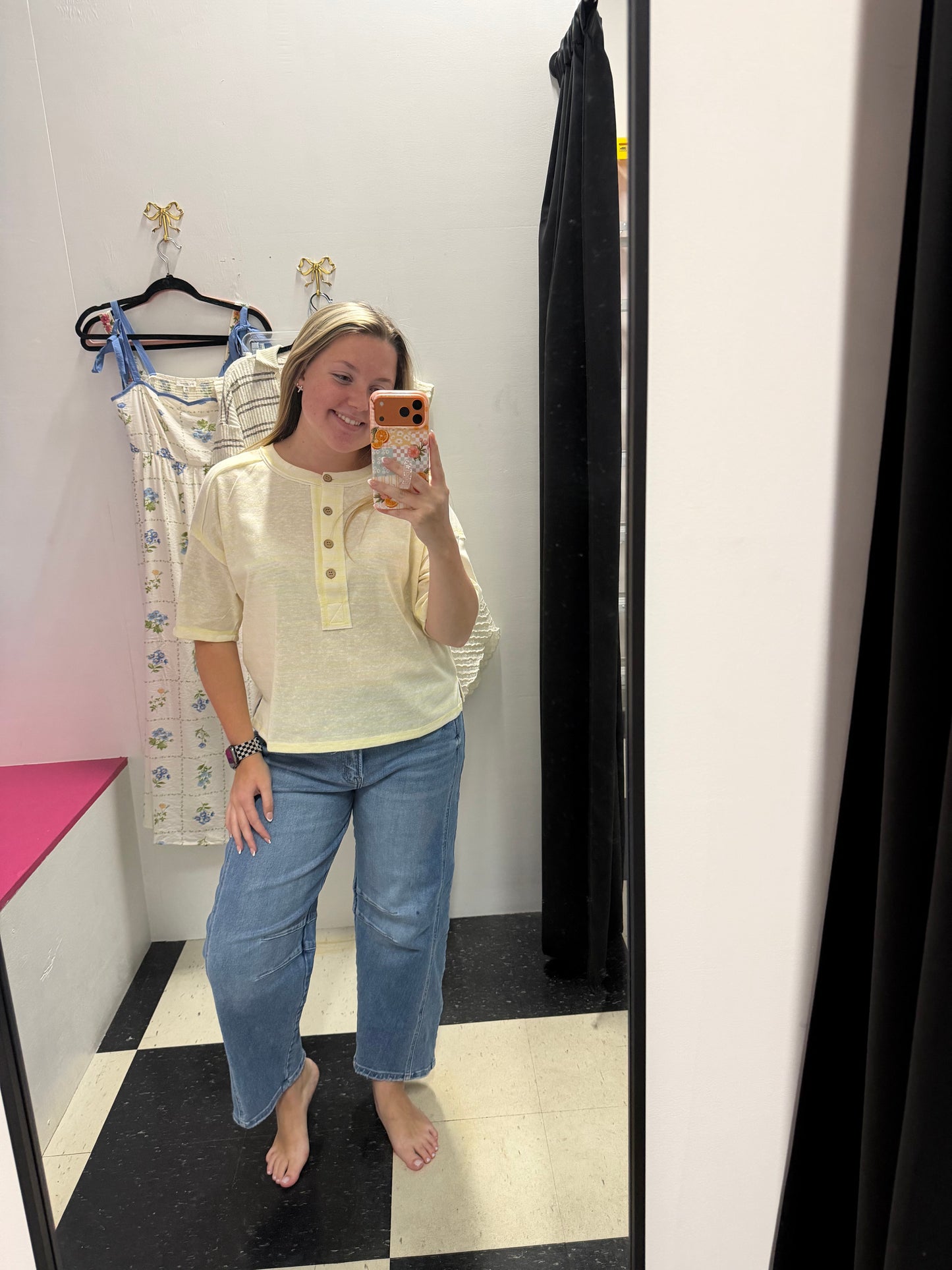 striped exposed seam boxy top