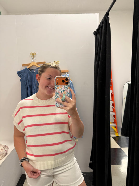 STRIPED CREW NECK KNIT TOP