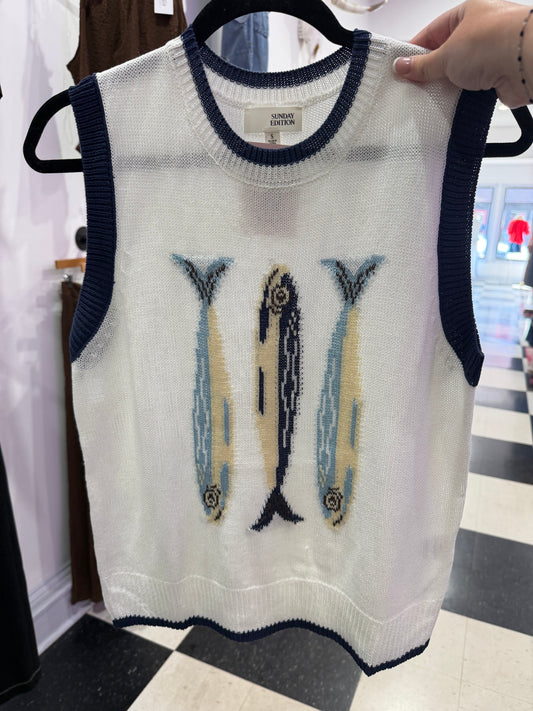 fish graphic sweater vest