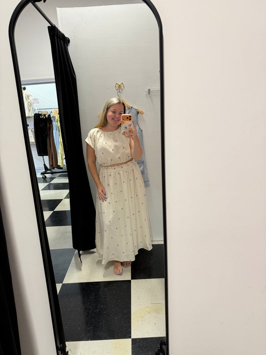 Embroidered Floral Cropped Balloon Top